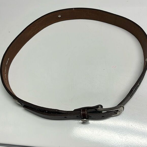 Genuine Top Grain Leather Brown Cowboy Western Stitching Silver Hardware 45/2XL - Picture 1 of 16